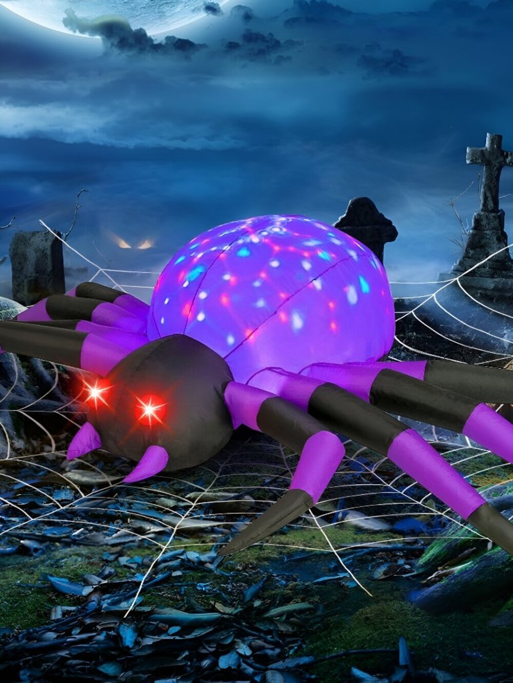 9FT Halloween Inflatables Decorations Purple Spider Yard LEDs Decor